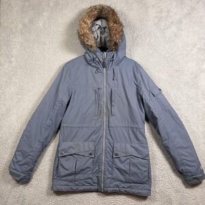 PWDR Room Jacket Womens Medium Gray Hooded Faux Fur Parka Coat Winter Ripzone